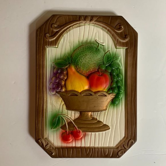 4 VTG Chalkware Fruit Coffee Grinder Japan Kitchen Plaques Retro Cottage - Picture 8 of 14